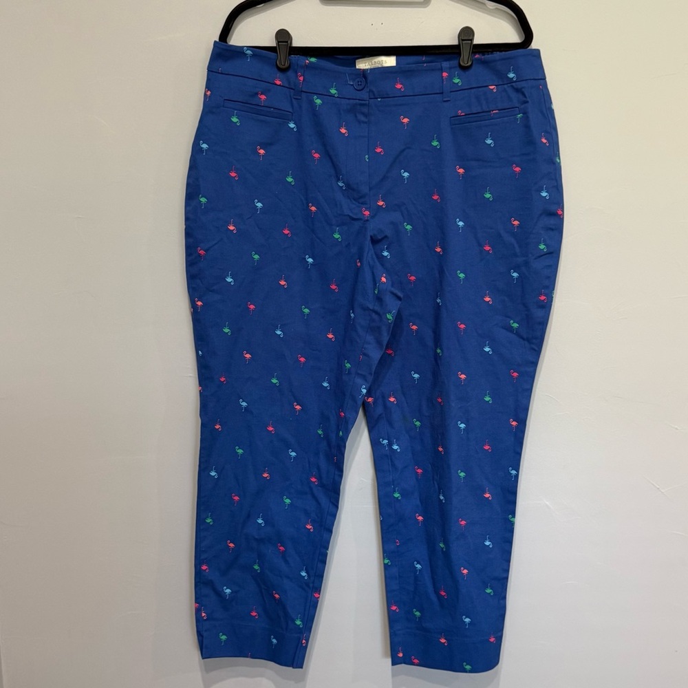 Plus Size Women’s Cropped Chino Talbots Blue Flamingo Print Pants 16W